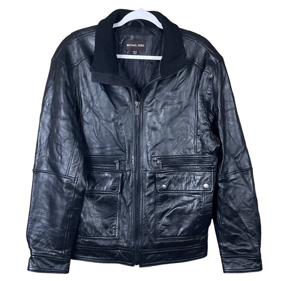 Michael Kors Black Genuine Leather Insulated Bomber Jacket Size Medium - Picture 1 of 12